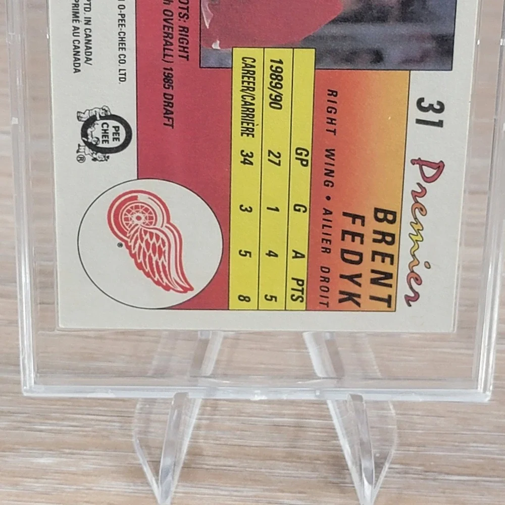 Brent Fedyk O Pee Chee Premier 1991 NHL Hockey Card Autographed Red Wings